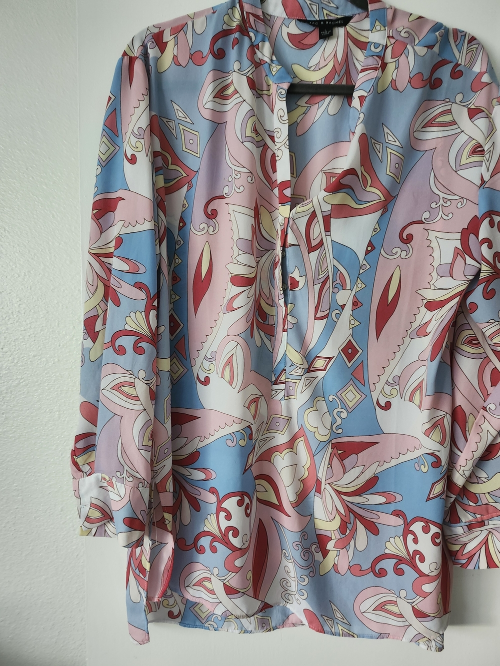 Zac & Rachel Pastel Paisley Tie-Front Blouse in Pink, Blue & Cream
